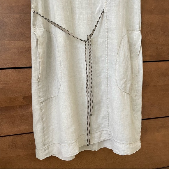 Sandwich Linen Dress EU 38 Beige Minimalist Shift Tie Waist Pockets Neutral - Picture 7 of 14